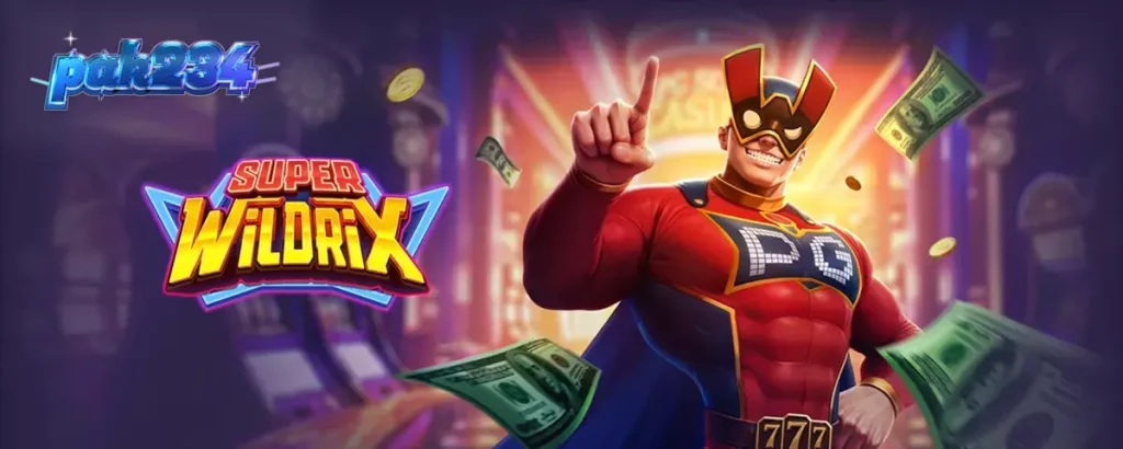 Super Wildrix سلاٹ کا نیون اور سپر ہیرو تھیم والا انٹرفیس